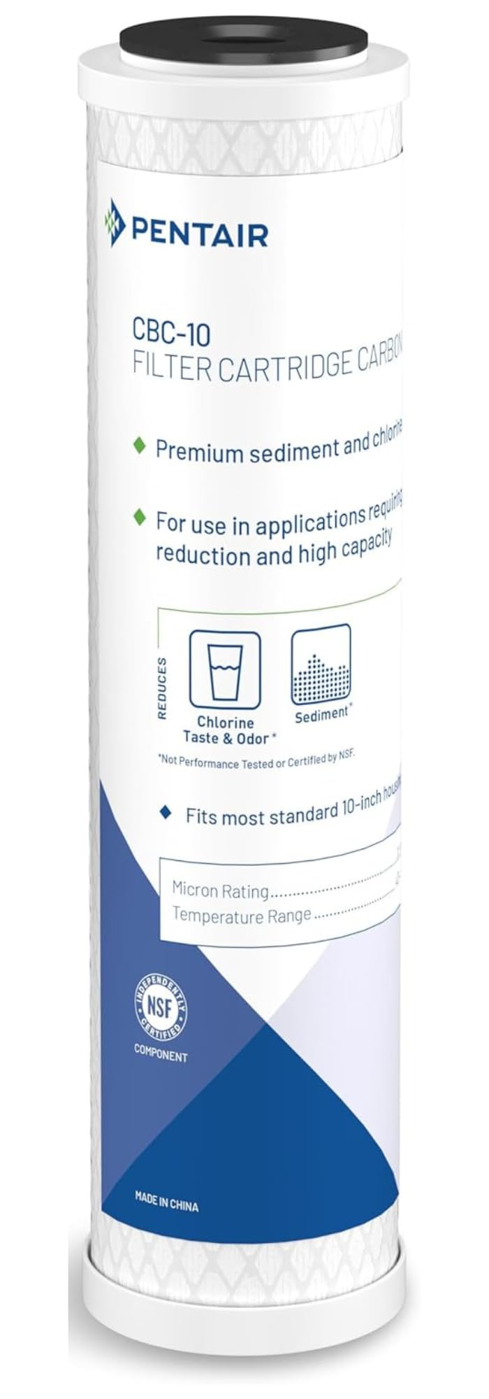 Pentair Pentek CBC10 Carbon Water Filter 10Inch Under Sink Carbon Block Replacement Cartridge with Bonded Powdered Activated Carbon PAC Filter 10 x 25 05 Micron