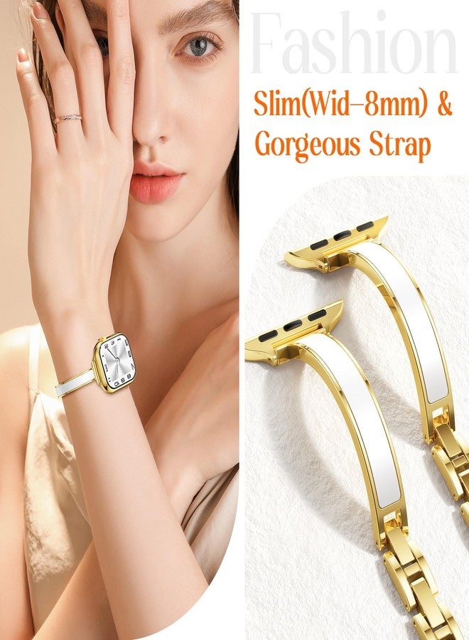 Mosonio Slim Bracelet Bands for Apple Watch Women, Elegant Thin Strap with Easy-Adjust Link Clasps, Compatible with Apple Watch Series 11/10 (42mm), Series 9/8/7 (41mm), Series 6/5/4/SE (40mm), Series - Image 3