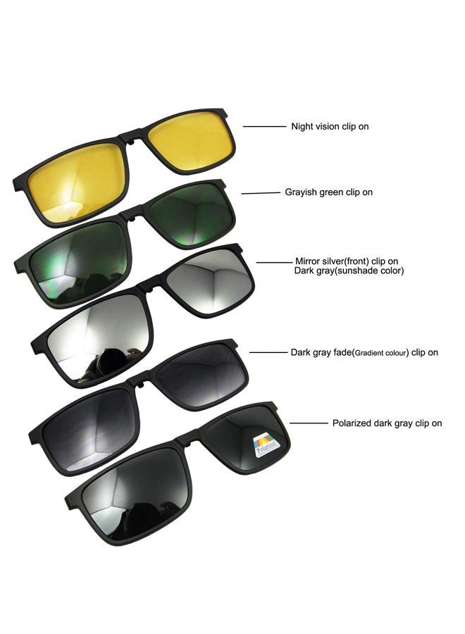 Circleperson Magnetic glasses 5 in 1 polarized clip on sunglasses RX-lens able Spring hinges w portable case, Matte Black, Large:54-17-146 - Image 5