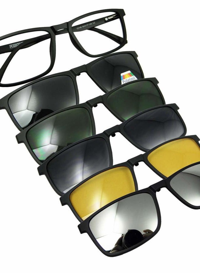 Circleperson Magnetic glasses 5 in 1 polarized clip on sunglasses RX-lens able Spring hinges w portable case, Matte Black, Large:54-17-146 - Image 1