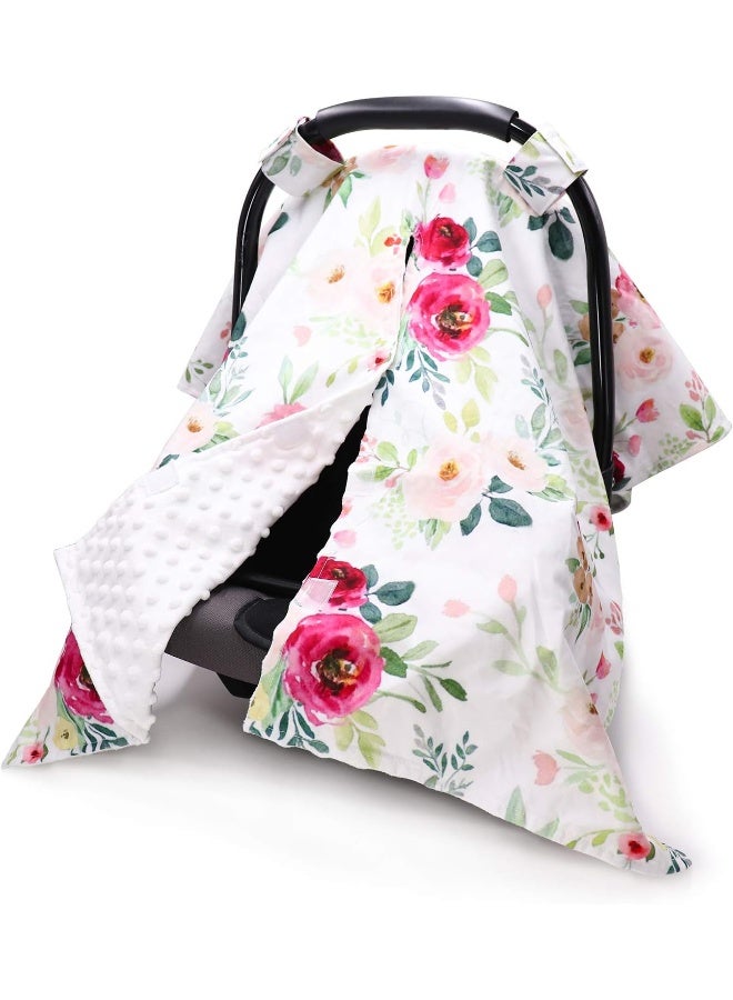 TANOFAR Floral Car Seat Cover for Babies, Peekaboo Opening Minky Carseat Canopy for Newborn, Multiuse, Mom Nursing Breastfeeding Covers, Minky Blanket for Infant Toddler - Image 1