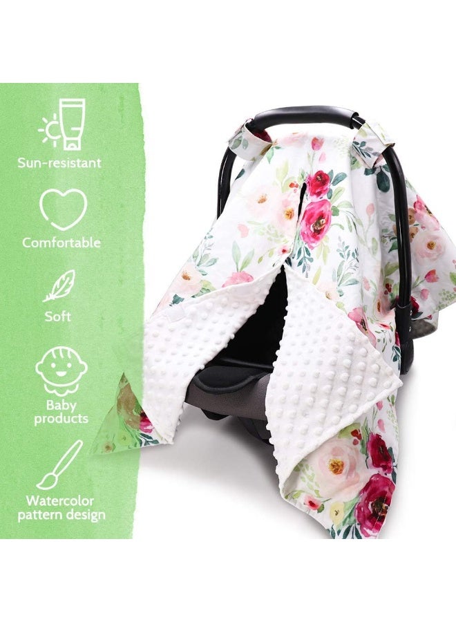 TANOFAR Floral Car Seat Cover for Babies, Peekaboo Opening Minky Carseat Canopy for Newborn, Multiuse, Mom Nursing Breastfeeding Covers, Minky Blanket for Infant Toddler - Image 2