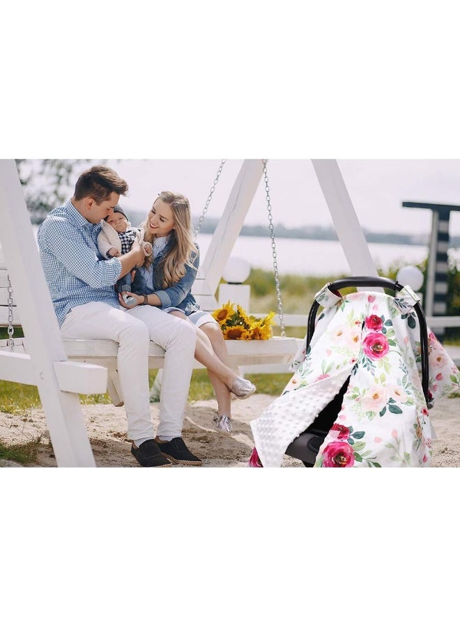 TANOFAR Floral Car Seat Cover for Babies, Peekaboo Opening Minky Carseat Canopy for Newborn, Multiuse, Mom Nursing Breastfeeding Covers, Minky Blanket for Infant Toddler - Image 3