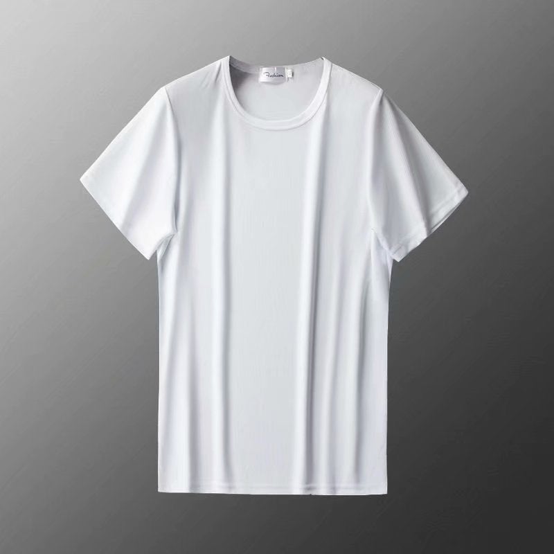 Mens Ice Silk Short Sleeve Suit Summer Thin Mesh Quick Dry Loose Fit T-shirt Shorts Sport Casual 2-piece Set Black top  - Image 2