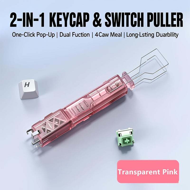 Transparent Pink Four Claw Puller And Keycap Puller Two In One Hot Swap Mechanical Keyboard Magnetic Stem Remover Keycap Removal Tool - Image 1