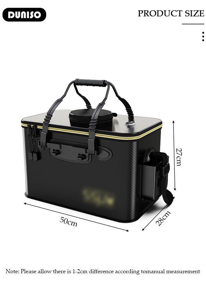 DUNISO Portable Fishing Bucket with Side Pockets and Adjustable Shoulder Strap, Large Capacity Fishing Bait Bucket with Double Zipper and Handle, Outdoor Camping Eva Fishing Bag and Fish Protection Bucket, Multifunctional Live Fish Container for Storing Live Fish and Fresh Fish Bait - Image 2