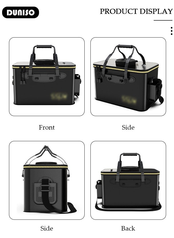 DUNISO Portable Fishing Bucket with Side Pockets and Adjustable Shoulder Strap, Large Capacity Fishing Bait Bucket with Double Zipper and Handle, Outdoor Camping Eva Fishing Bag and Fish Protection Bucket, Multifunctional Live Fish Container for Storing Live Fish and Fresh Fish Bait - Image 3