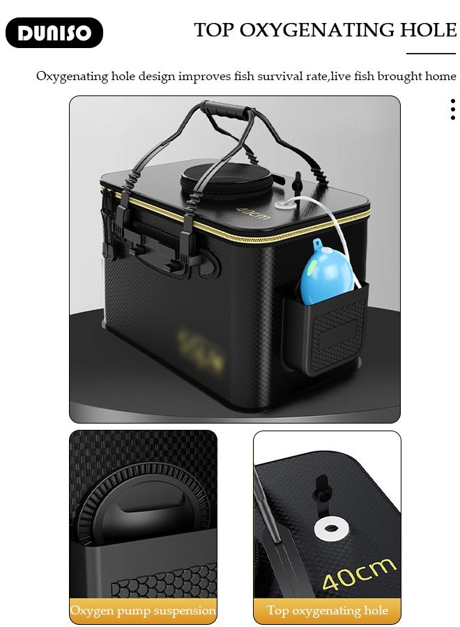 DUNISO Portable Fishing Bucket with Side Pockets and Adjustable Shoulder Strap, Large Capacity Fishing Bait Bucket with Double Zipper and Handle, Outdoor Camping Eva Fishing Bag and Fish Protection Bucket, Multifunctional Live Fish Container for Storing Live Fish and Fresh Fish Bait - Image 5