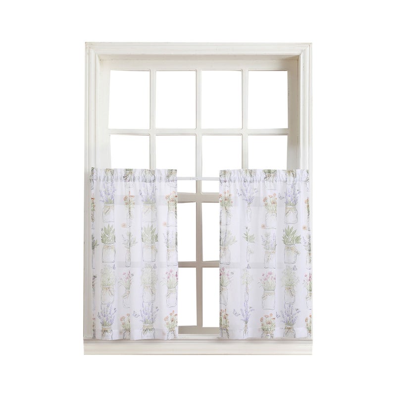 No. 918 Eve's Garden Semi-Sheer Rod Pocket Kitchen Curtain Tier Pair, 54" x 36", White - Image 2