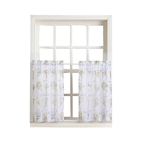 No. 918 Eve's Garden Semi-Sheer Rod Pocket Kitchen Curtain Tier Pair, 54" x 36", White - Image 1