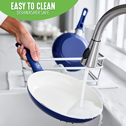 GreenLife Non Stick Fry Pan Set (7" & 10"), Non-Toxic PFAS-Free Ceramic Skillets, Dishwasher & Oven Safe, Egg Omelet Frying Pans, Stay- Cool Handles, Kitchen Home Cooking Essentials, Blue - Image 5