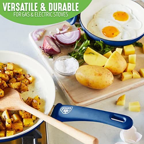 GreenLife Non Stick Fry Pan Set (7" & 10"), Non-Toxic PFAS-Free Ceramic Skillets, Dishwasher & Oven Safe, Egg Omelet Frying Pans, Stay- Cool Handles, Kitchen Home Cooking Essentials, Blue - Image 3