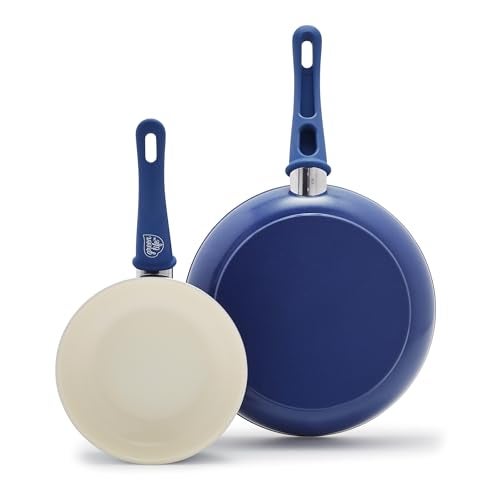 GreenLife Non Stick Fry Pan Set (7" & 10"), Non-Toxic PFAS-Free Ceramic Skillets, Dishwasher & Oven Safe, Egg Omelet Frying Pans, Stay- Cool Handles, Kitchen Home Cooking Essentials, Blue - Image 1