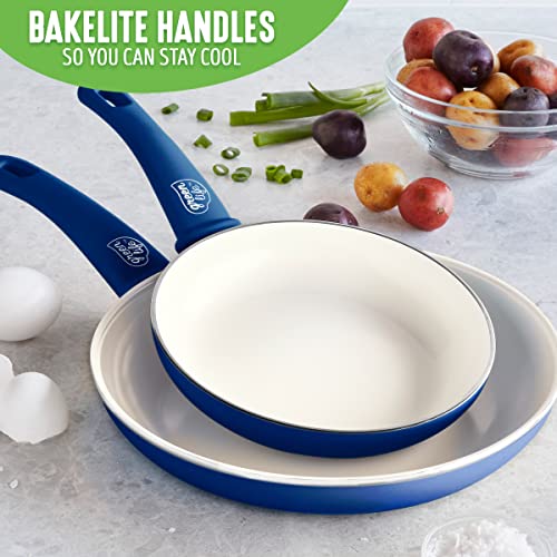 GreenLife Non Stick Fry Pan Set (7" & 10"), Non-Toxic PFAS-Free Ceramic Skillets, Dishwasher & Oven Safe, Egg Omelet Frying Pans, Stay- Cool Handles, Kitchen Home Cooking Essentials, Blue - Image 4