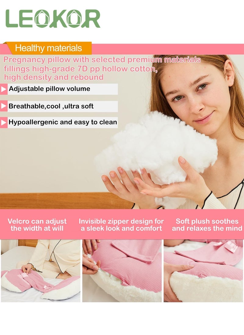 LEOKOR Maternity Pillow for Sleeping, Super Soft and Comfortable Side Sleeping Support for Back, Belly, and Legs for Pregnant Women, Pregnancy Pillow with Detachable and Adjustable Pillow Cover  - Image 4