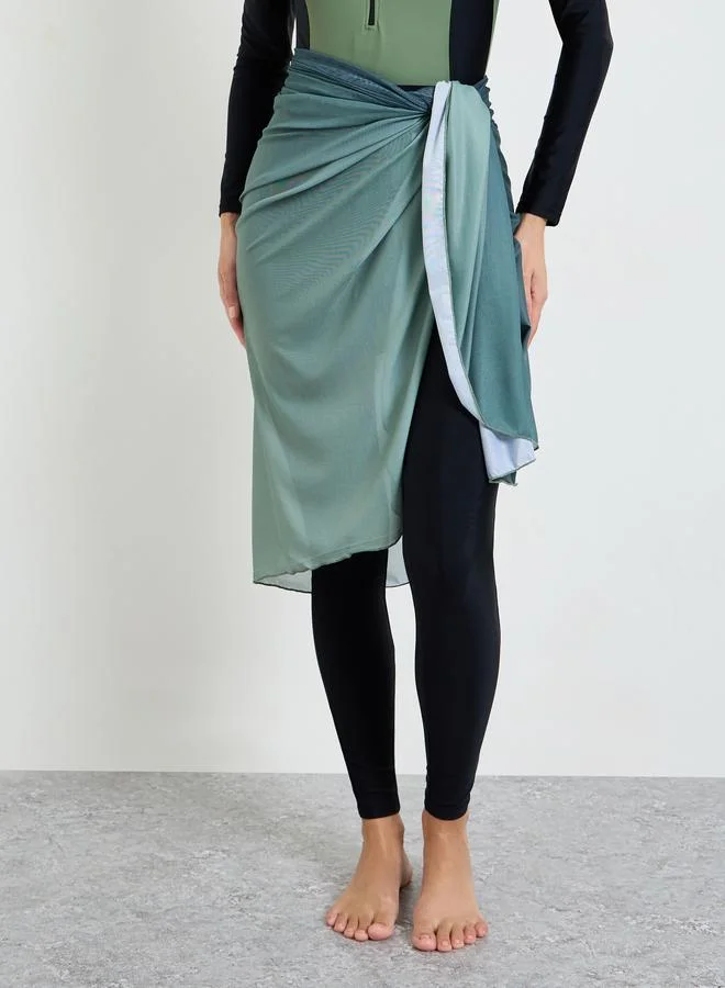 Styli Olive Pack of 3 - Color Block Swimsuit, Leggings and Wrap Skirt Burkini Set for Women | Best Price UAE