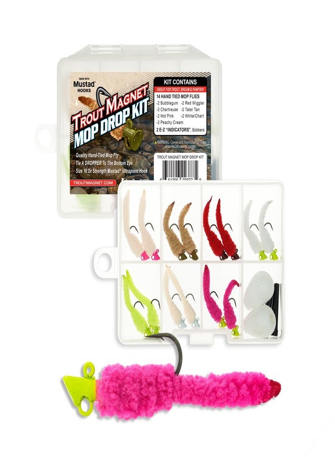 Trout Magnet - Mop Drop Kit - 14 Hand Tied Mop Flies - 2 E-Z Strike Indicators - Fly Fishing Trout Kit - Great for Trout and Panfish
