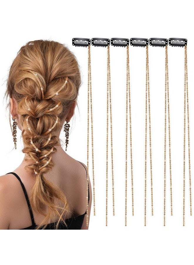 CHIROGRAPHY 6 pcs Rhinestone Hair Chains Rhinestone Hair Accessories, Hair Extensions Pearl Hair Clip Rhinestone Hair Pins Hair Gems Rhinestones for Braids for Women(Gold) - Image 1