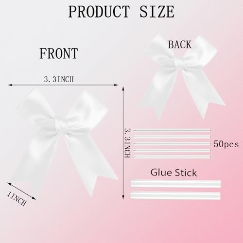 Amstorer 50 Pcs Twist Tie Bows Satin Ribbon Bow 3.3 Inch Gift Wrap Bow Craft Bows for Gift Wrapping, Party Decorations Gifts Bag DIY Treat Bags White - Image 2