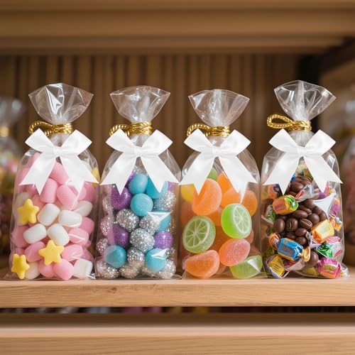 Amstorer 50 Pcs Twist Tie Bows Satin Ribbon Bow 3.3 Inch Gift Wrap Bow Craft Bows for Gift Wrapping, Party Decorations Gifts Bag DIY Treat Bags White - Image 3
