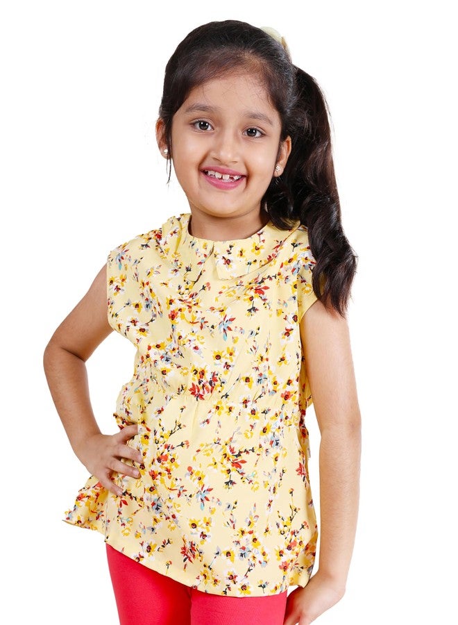 KiddoPanti بلوزة بناتي من كيدوبانتي بياقة وأكتاف منسدلة، لون أصفر - مقاس 3-4 سنوات - Image 1