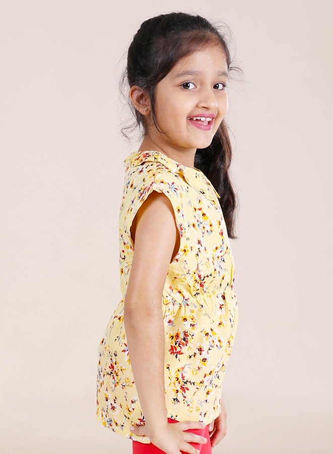 KiddoPanti بلوزة بناتي من كيدوبانتي بياقة وأكتاف منسدلة، لون أصفر - مقاس 3-4 سنوات - Image 4
