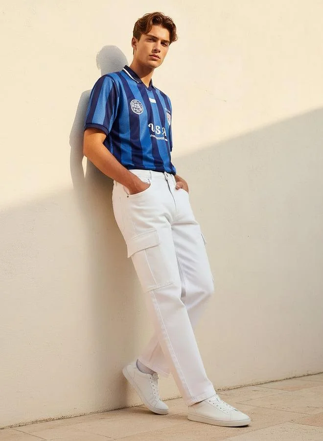 Lee Cooper  Lee Cooper Men Relaxed Fit Mid-Rise Cargo Jeans for Men | Best Price UAE