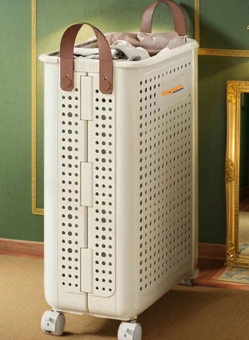 Raxoom Foldable Laundry Basket For Dirty Clothing Storage 60L With 4 Tier Wheels Cloth Storage or Multi Purpose Storage Organizer 38*9*47.5CM (white) - Image 5