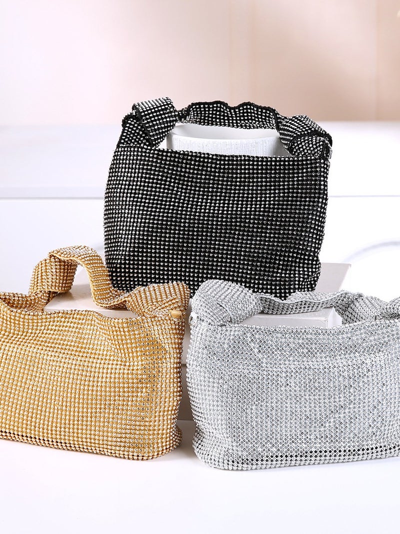 Diamond-Encrusted Evening Bag Knotted Rhinestone Evening Bag King Rhinestone Ins Full Diamond Armpit Bag Small Bag For Women - Image 4