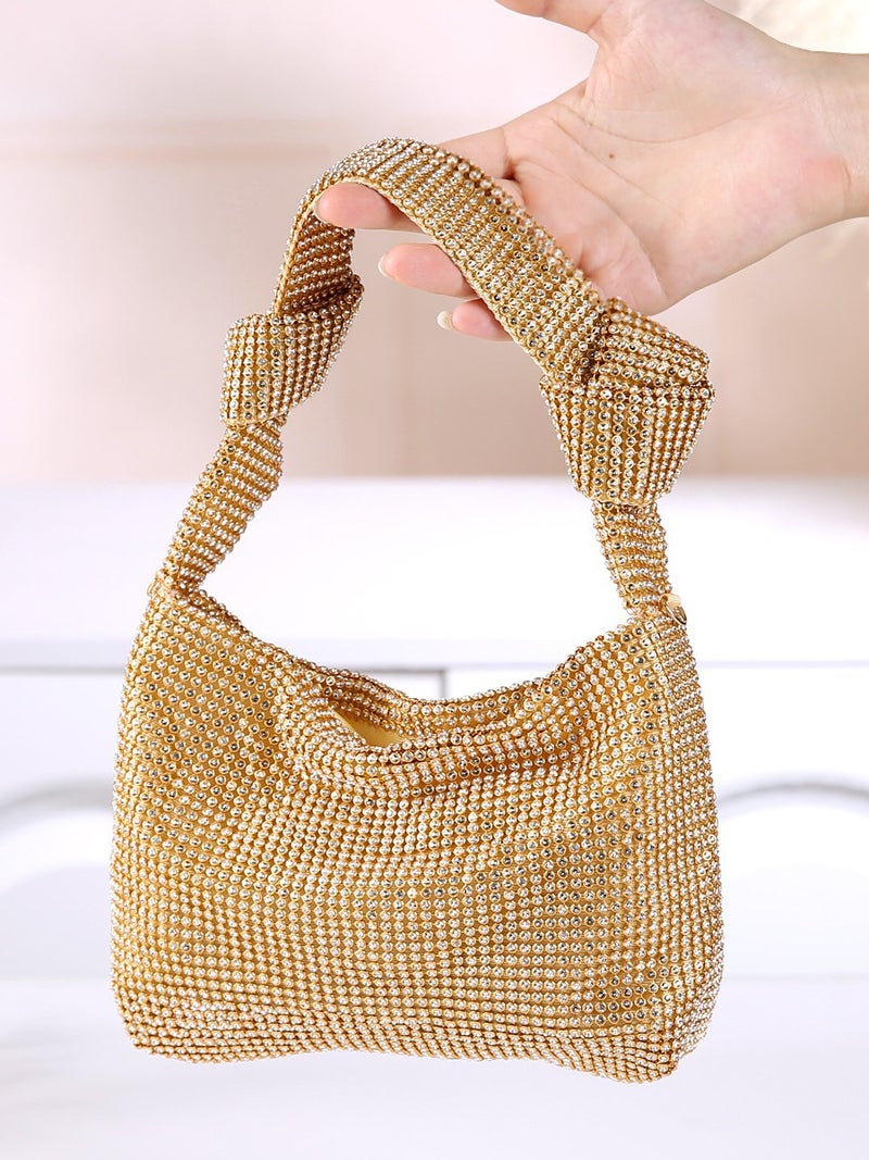 Diamond-Encrusted Evening Bag Knotted Rhinestone Evening Bag King Rhinestone Ins Full Diamond Armpit Bag Small Bag For Women - Image 2