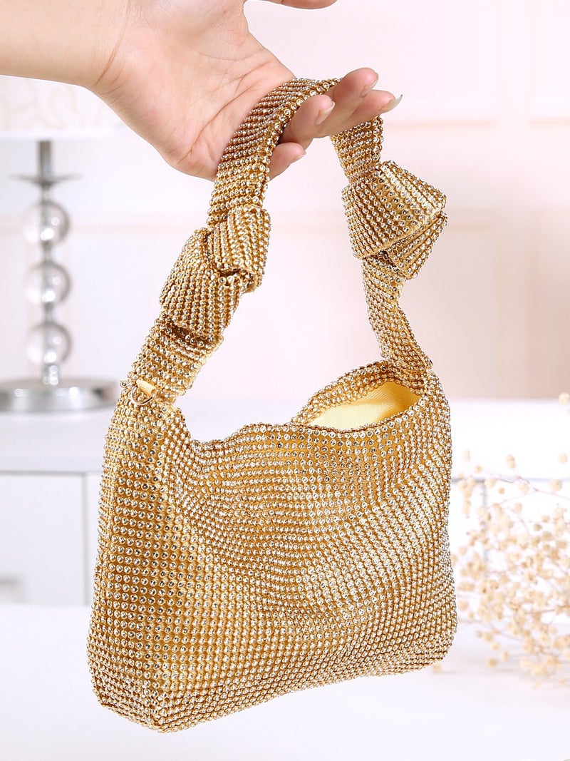 Diamond-Encrusted Evening Bag Knotted Rhinestone Evening Bag King Rhinestone Ins Full Diamond Armpit Bag Small Bag For Women - Image 3