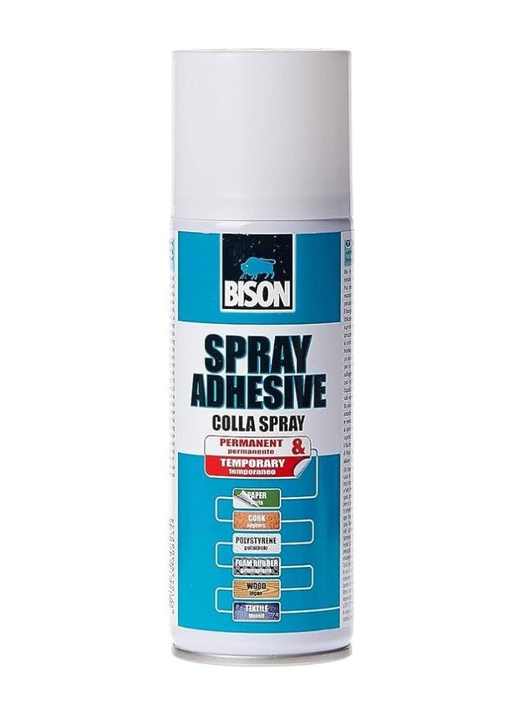 Bison Bison Spray Adhesive 500 ml multipurpose universal glue, bonding either permanent or removable, for bonding paper, cardboard, collages, metal foils, leather, felt, many plastics, textiles, polystyrene foam, etc. with themselves and many other materials such as wood, ceramics, glass etc  - Image 1