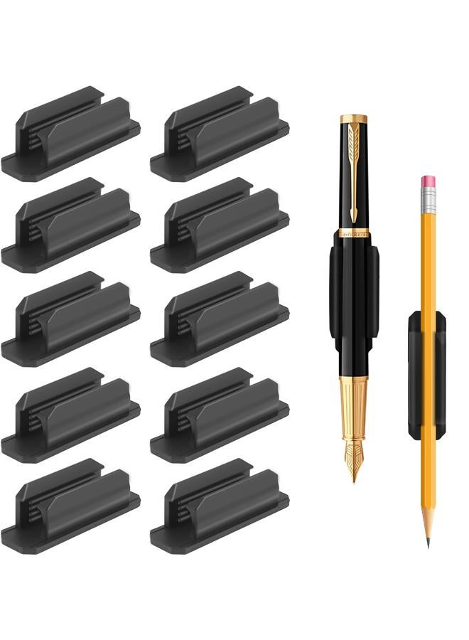baecel 10 PCS Pen Holder, Upgraded Adhesive Pencil Holder for Desk, Flexible Silicone Pencil Holders Grips Clip for Desk Wall Clipboard, Office Classroom Essentials Teacher Supplies, Black - Image 1