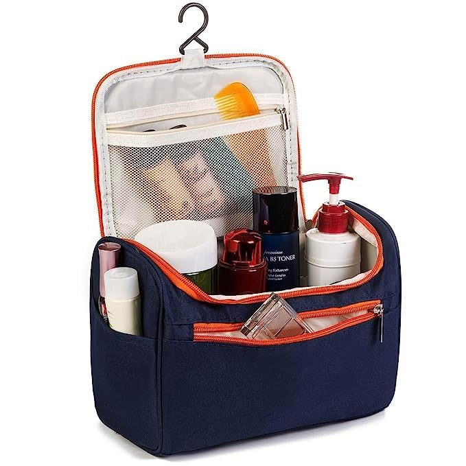 RURIBOSY Large Capacity Cosmetic Travel Bag, Women's Makeup Travel Bag Portable Leather Cosmetics Bag, Makeup Storage Bags with Handle and Divider, Opening Makeup Organizer-ALL DESIGN (NEVY-BLUE-1) - Image 2
