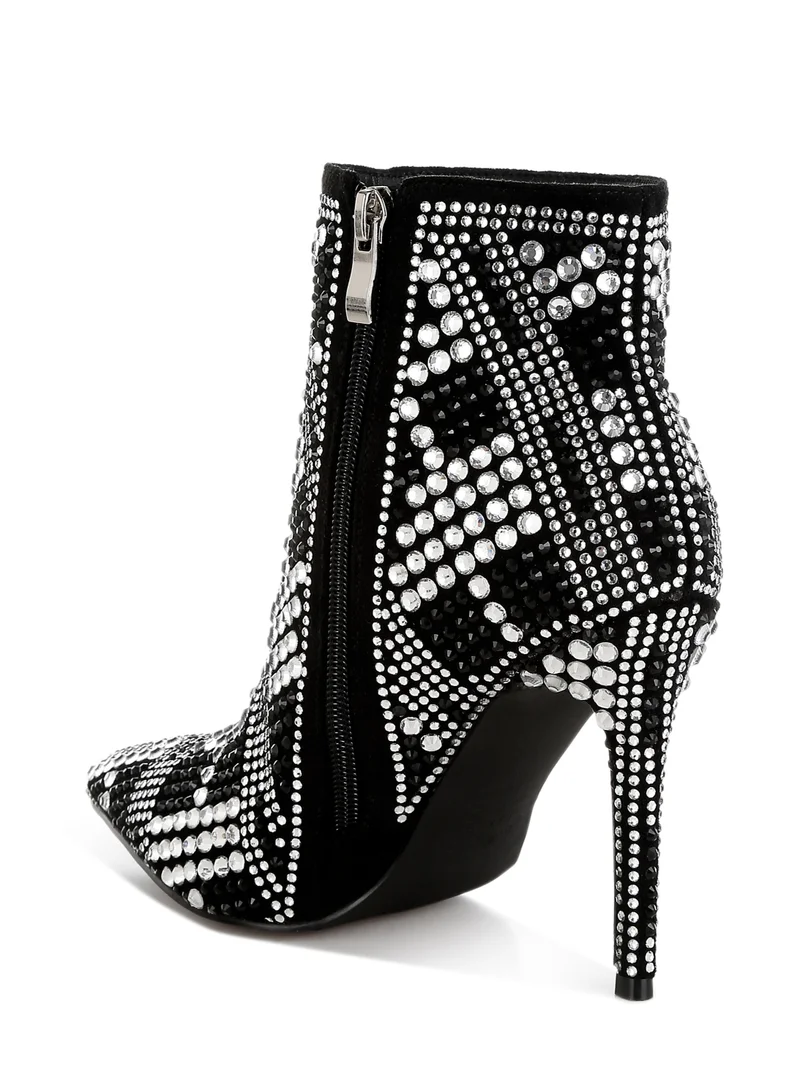 London Rag Rhinestones Studded Stiletto Heel Boots in Black
