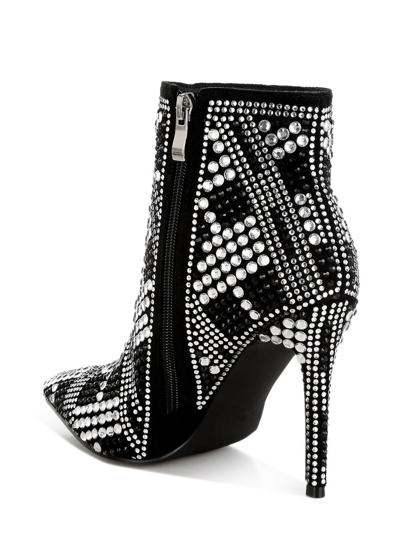 London Rag Rhinestones Studded Stiletto Heel Boots in Black  - Image 3
