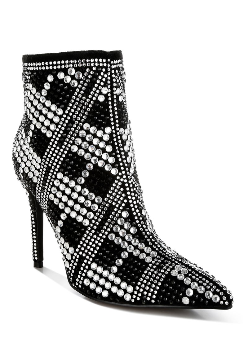 London Rag Rhinestones Studded Stiletto Heel Boots in Black  - Image 2