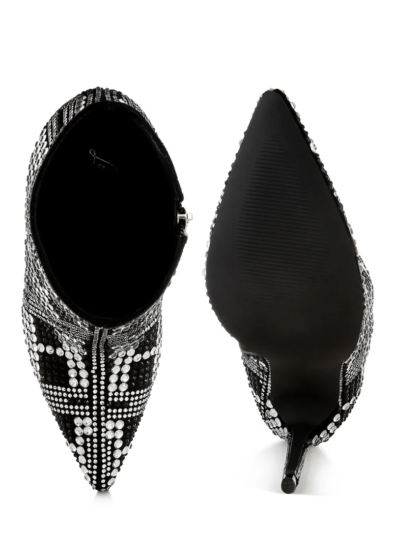 London Rag Rhinestones Studded Stiletto Heel Boots in Black