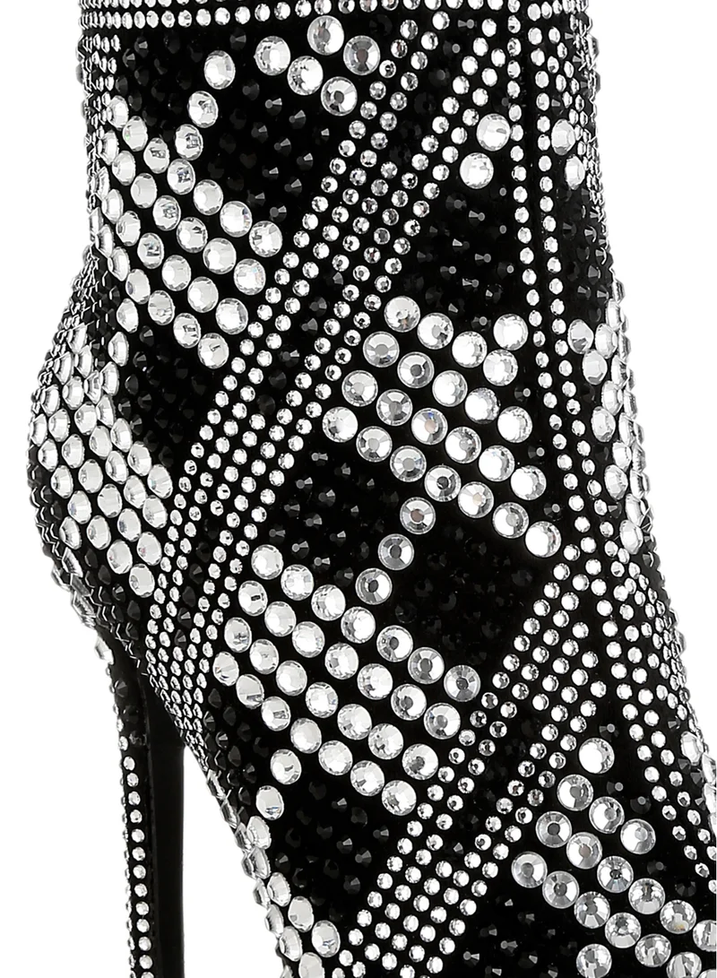 London Rag Rhinestones Studded Stiletto Heel Boots in Black