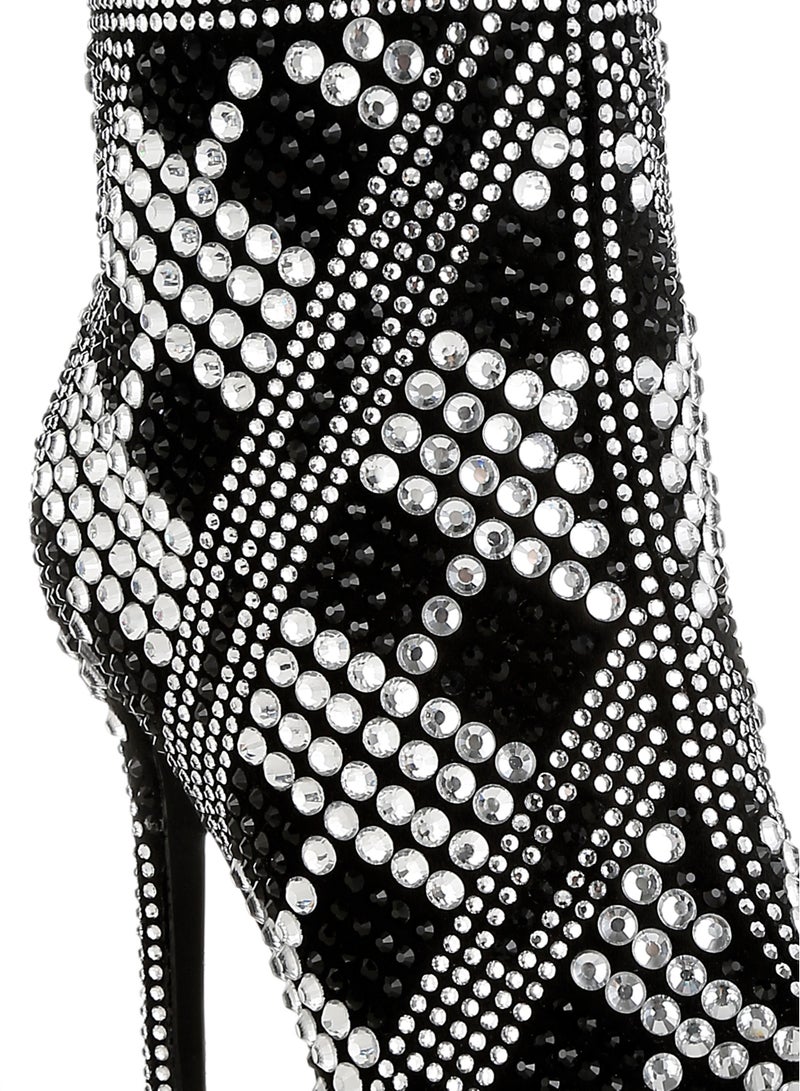 London Rag Rhinestones Studded Stiletto Heel Boots in Black  - Image 5