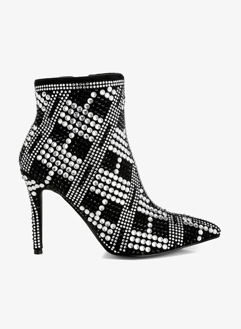 Rhinestones Studded Stiletto Heel Boots in Black
