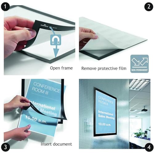 Durable Duraframe Self Adhesive Magnetic Sign Holder in Half Letter-Size 5.5" x 8.5" Inches - Black Frame - Pack of 2 - Image 5