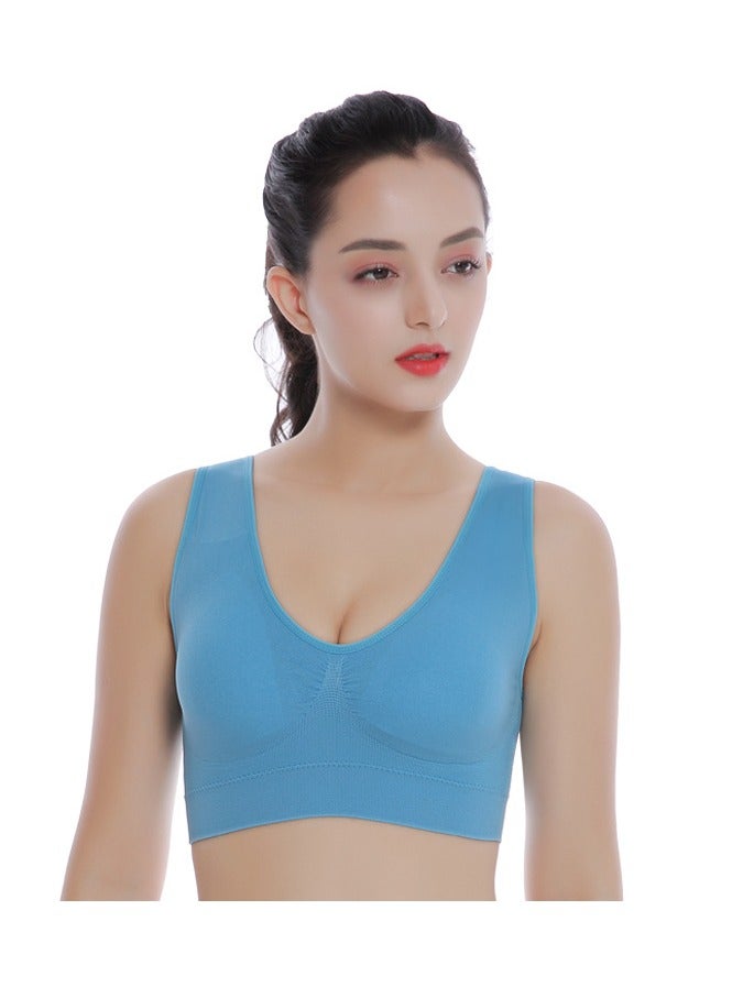 AROAQ Women Sports Bra, Fitness Sports Yoga Bra with Removable Padding,  Double-layer Seamless  Sports Bra without Rims, Comfortable Soft Bra for Workouts Running Yoga Trainings, (Size M, Light Blue)  - Image 1