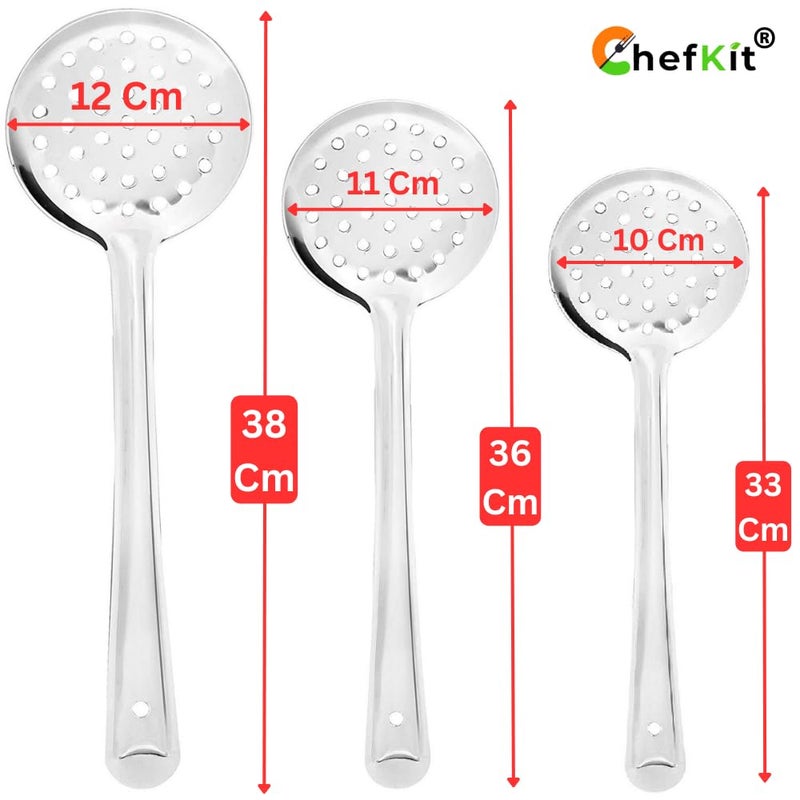 CHEFKIT Stainless Steel Heavy Gauge Skimmer Jhara Skimmer for Frying and Straining Puris Versatile Strainer for Cooking Perfection - Image 2