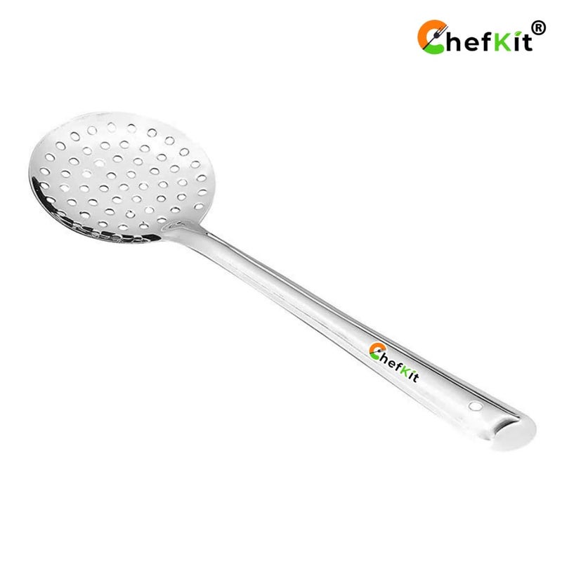 CHEFKIT Stainless Steel Heavy Gauge Skimmer Jhara Skimmer for Frying and Straining Puris Versatile Strainer for Cooking Perfection - Image 4