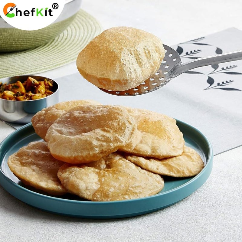 CHEFKIT Stainless Steel Heavy Gauge Skimmer Jhara Skimmer for Frying and Straining Puris Versatile Strainer for Cooking Perfection - Image 3