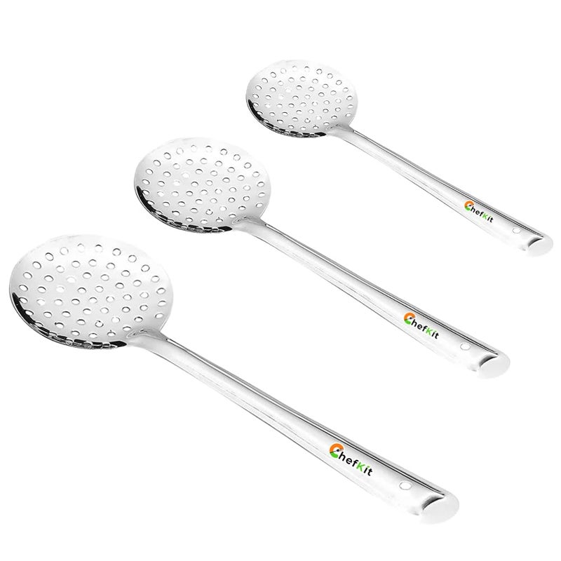 CHEFKIT Stainless Steel Heavy Gauge Skimmer Jhara Skimmer for Frying and Straining Puris Versatile Strainer for Cooking Perfection - Image 1
