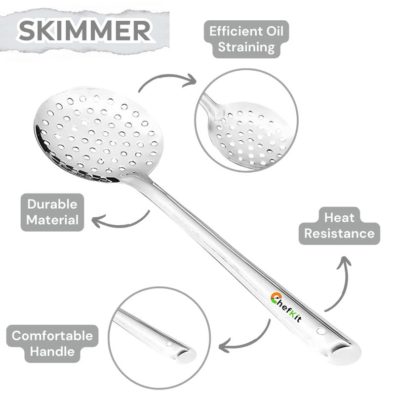 CHEFKIT Stainless Steel Heavy Gauge Skimmer Jhara Skimmer for Frying and Straining Puris Versatile Strainer for Cooking Perfection - Image 5