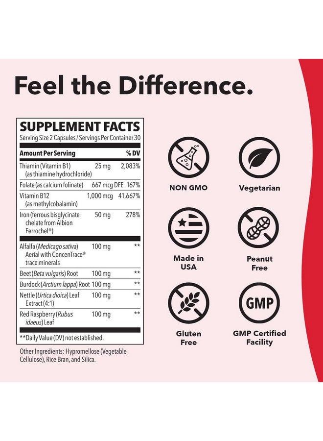 LifeSeasons - Blood Nourish-R - Iron Deficiency Supplement - Supports Anemia, Fatigue, Paleness & Dizziness - No Constipation - Blood Building - Iron, Alfalfa, Raspberry & Vitamin B-12-60 Capsules - Image 3