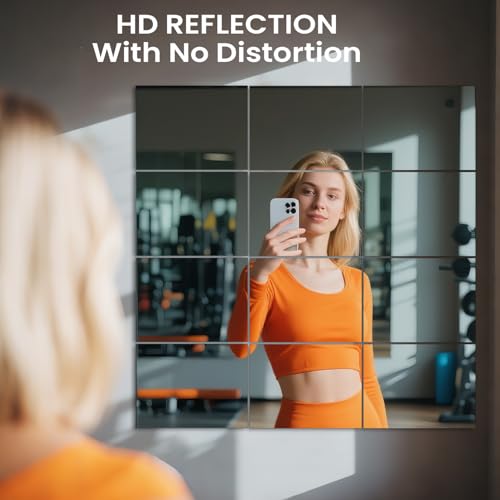 VASUHOME Large Mirror Tiles 16"x12" (4 Pack), Full Length Wall Mirrors for Home Gym, Garage, Bedroom, Living Room, Door – HD Reflection, Easy DIY Installation - Image 2